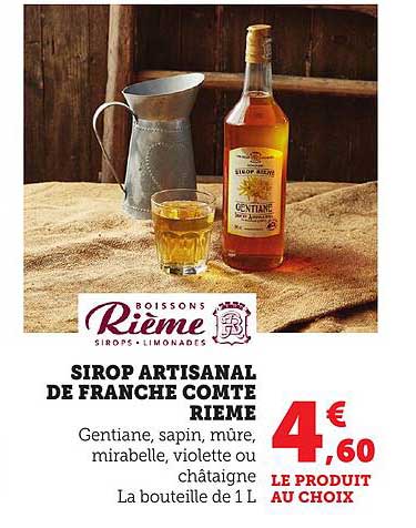 SIROP ARTISANAL DE FRANCE COMTE RIEME