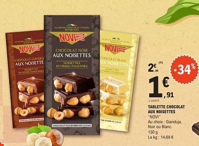 TABLETTE CHOCOLAT AUX NOISETTES "NOVI"