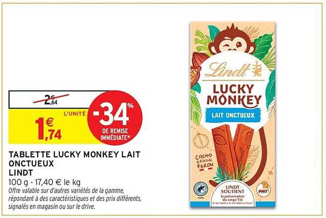TABLETTE LUCKY MONKEY LAIT ONCTUEUX