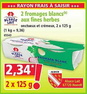 2 fromages blancs aux fines herbes onctueux et crémeux, 2 x 125 g