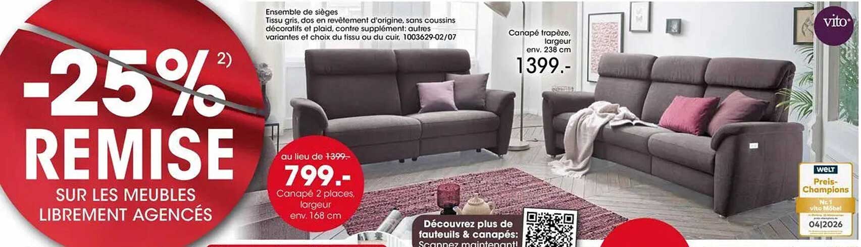 -25% REMISE SUR LES MEUBLES LIBREMENT AGENCÉS