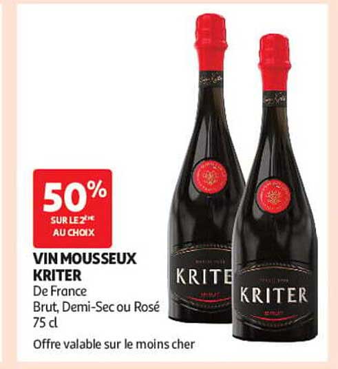 50% sur le 2e au choix VIN MOUSSEUX KRITER De France Brut, Demi-Sec ou Rosé 75 cl