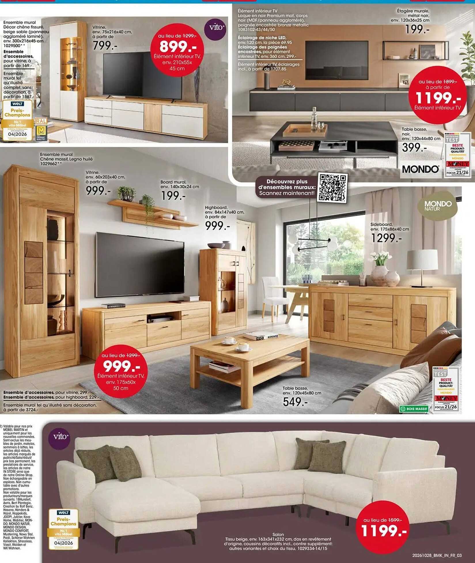 au lieu de 1299.- 999.- Élément inférieur TV, env. 175x60x50 cm
