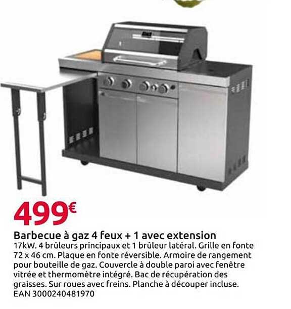 Barbecue à gaz 4 feux + 1 avec extension