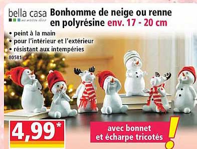 bella casa Bonhomme de neige ou renne en polyrésine env. 17 - 20 cm