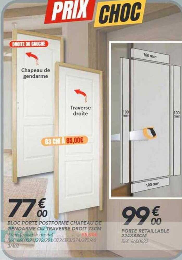 BLOC PORTE POSTFORME CHAPEAU DE GENDARME OU TRAVERSE DROIT 73CM