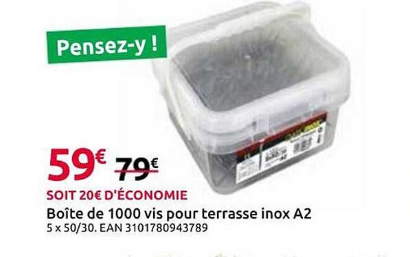 Boîte de 1000 vis pour terrasse inox A2
