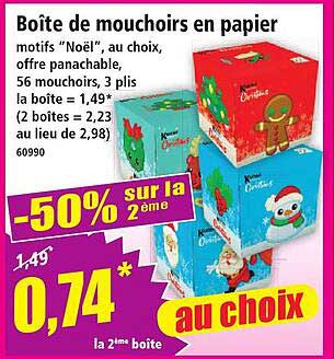 Boîte de mouchoirs en papier motifs “Noël”, au choix, offre panachable, 56 mouchoirs, 3 plis
