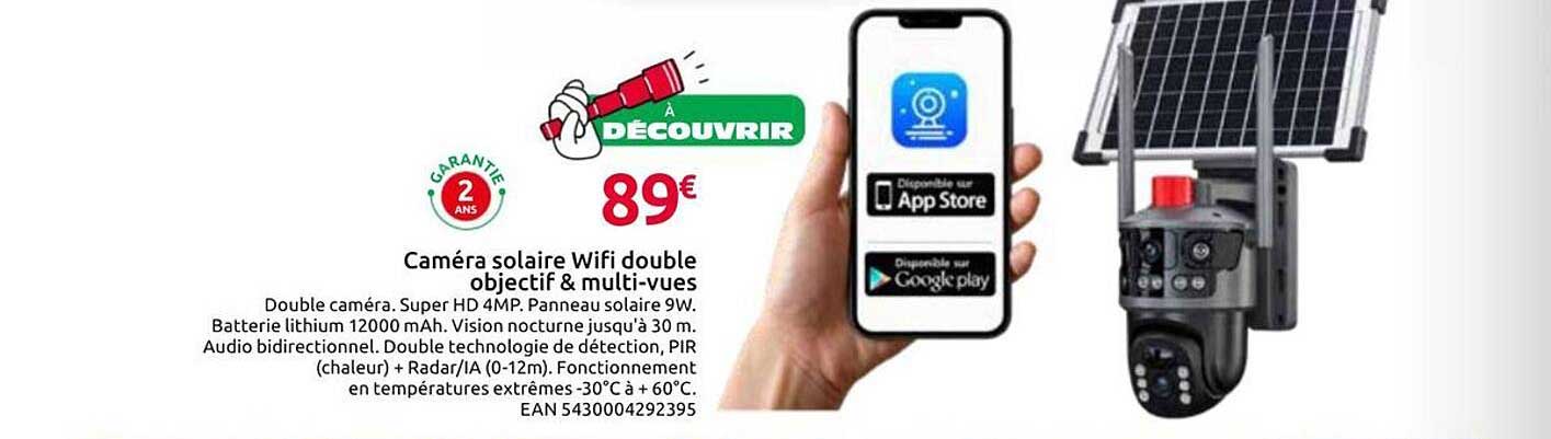 Caméra solaire Wifi double objectif & multi-vues