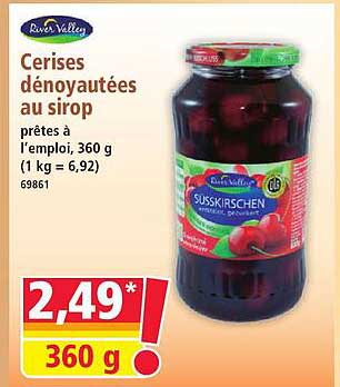 Cerises dénoyautées au sirop prêtes à l’emploi, 360 g (1 kg = 6,92) 69861