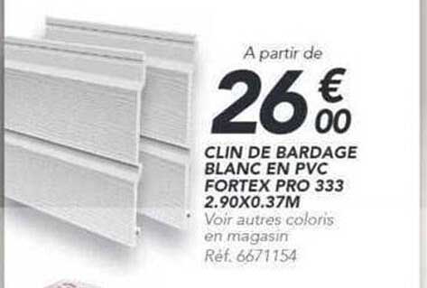 CLIN DE BARDAGE BLANC EN PVC FORTEX PRO 333 2.90X0.37M
