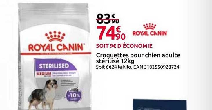 Croquettes pour chien adulte stérilisé 12kg
