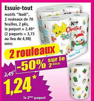 Essuie-tout motifs “Noël”, 2 rouleaux de 70 feuilles, 2 plis, le paquet 2,49* (2 paquets = 3,73 au lieu de 4,98) 60992