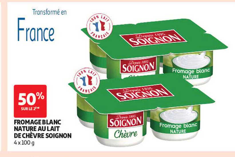 FROMAGE BLANC NATURE AU LAIT DE CHÈVRE SOIGNON 4 x 100 g