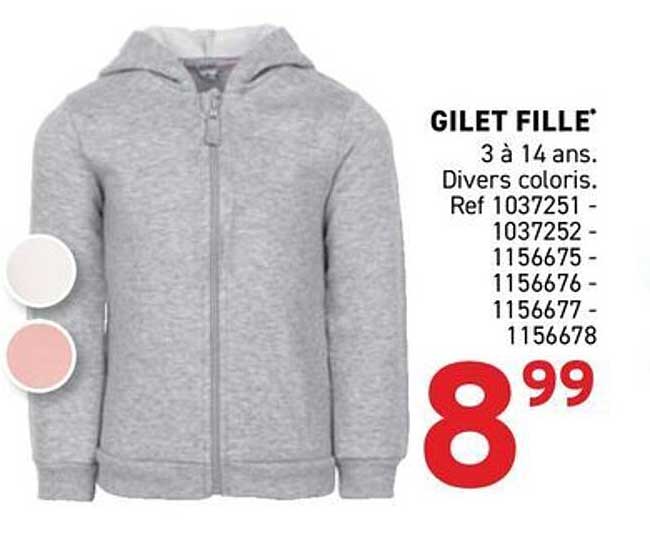 GILET FILLE 3 à 14 ans. Divers coloris. Ref 1037251 - 1037252 - 1156675 - 1156676 - 1156677 - 1156678