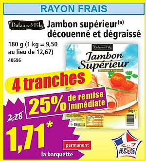 Jambon supérieur découpé et dégraissé