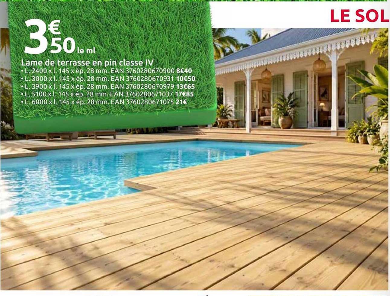 Lame de terrasse en pin classe IV