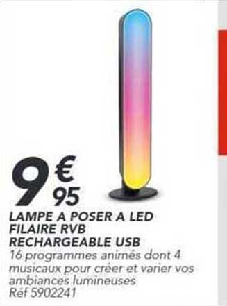 LAMPE A POSER A LED FILAIRE RVB RECHARGEABLE USB