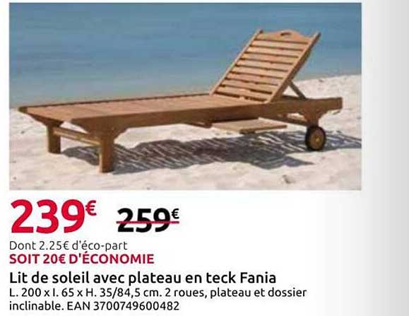 Lit de soleil avec plateau en teck Fania