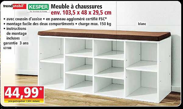 Meuble à chaussures env. 103,5 x 48 x 29,5 cm