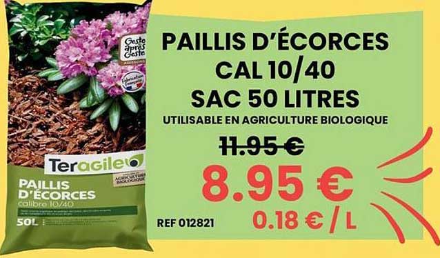 PAILLIS D’ÉCORCES CAL 10/40 SAC 50 LITRES UTILISABLE EN AGRICULTURE BIOLOGIQUE