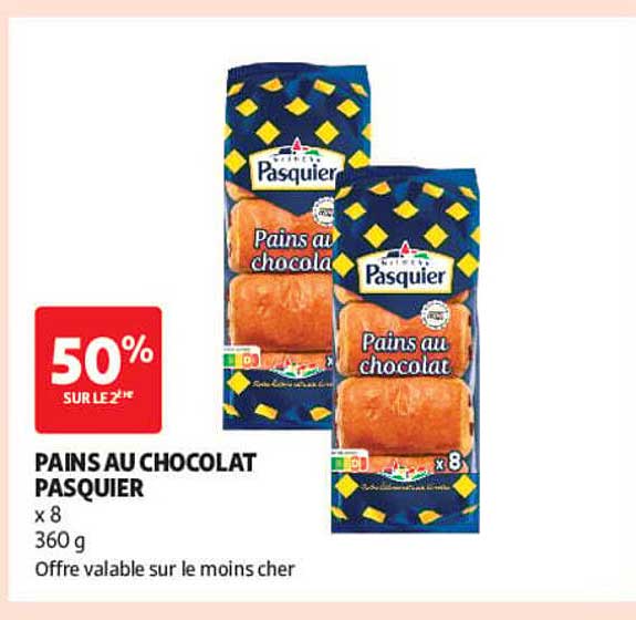 PAINS AU CHOCOLAT PASQUIER x 8 360 g Offre valable sur le moins cher