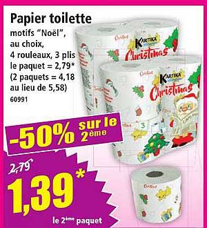 Papier toilette motifs “Noël”, au choix, 4 rouleaux, 3 plis le paquet