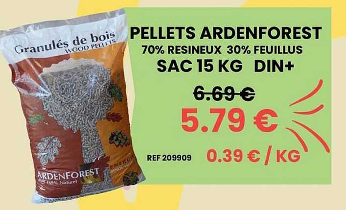 PELLETS ARDENFOREST 70% RESINEUX 30% FEUILLUS SAC 15 KG DIN+