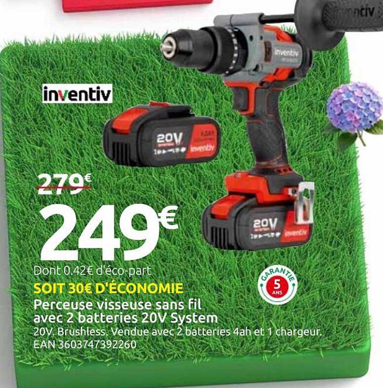 Perceuse visseuse sans fil avec 2 batteries 20V System