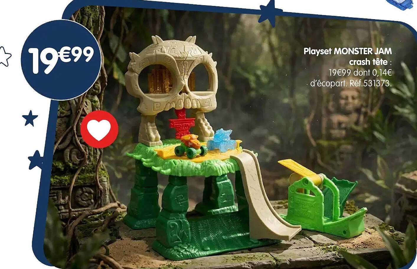 Playset MONSTER JAM crash tête : 19€99 dont 0,14€ d’éco part. Réf.531373.