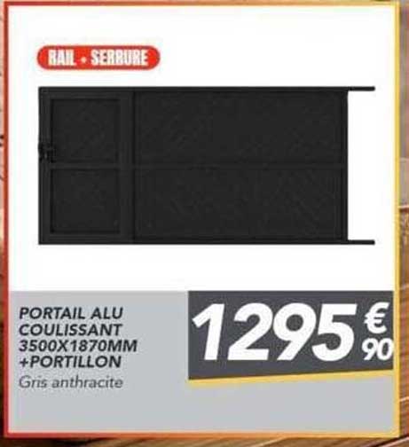 PORTAIL ALU COULISSANT 3500X1870MM + PORTILLON Gris anthracite