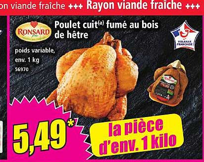 Poulet cuit fumé au bois de hêtre