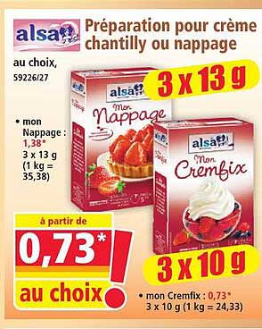 Préparation pour crème chantilly ou nappage