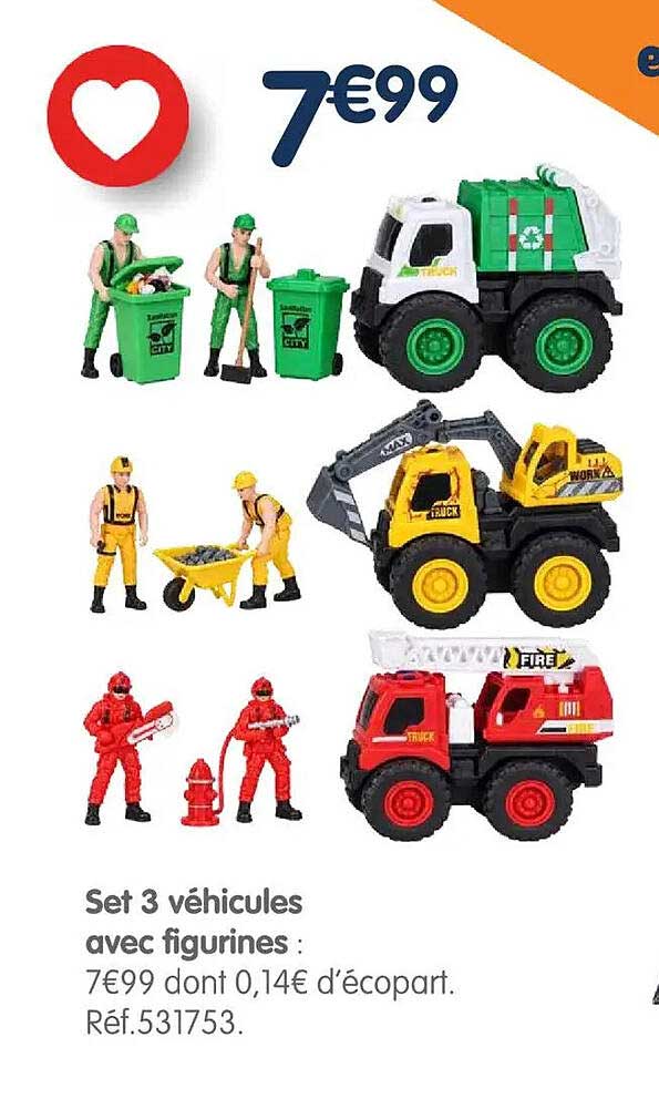 Set 3 véhicules avec figurines :