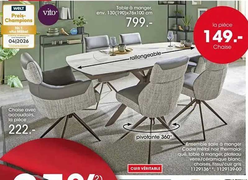 Table à manger, env. 130(190)x76x100 cm