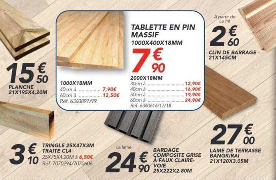 TABLETTE EN PIN MASSIF 1000X400X18MM