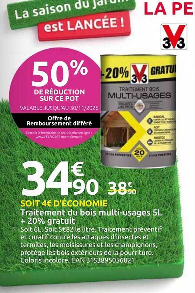 Traitement du bois multi-usages 5L + 20% gratuit