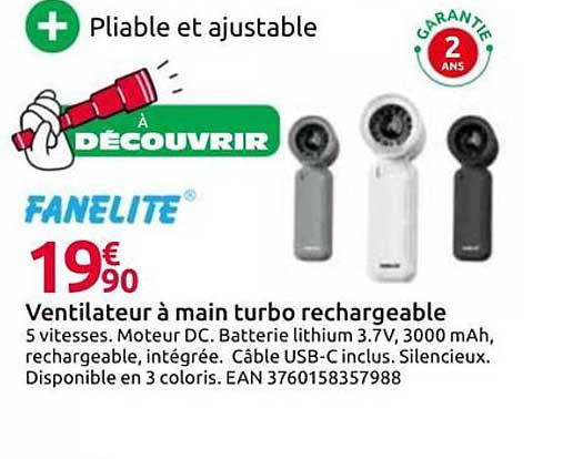 Ventilateur à main turbo rechargeable