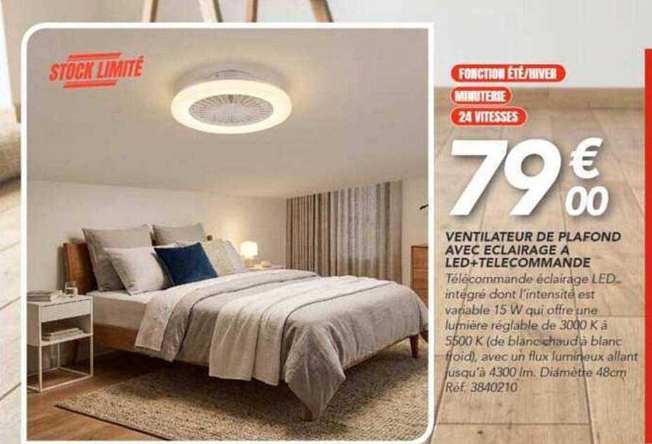 VENTILATEUR DE PLAFOND AVEC ECLAIRAGE A LED+TELECOMMANDE