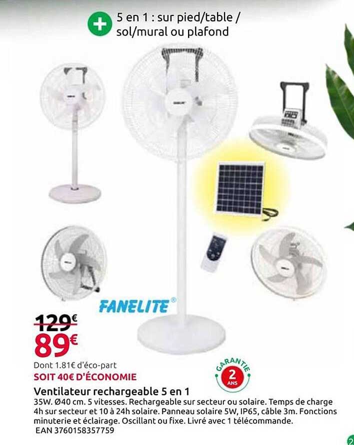 Ventilateur rechargeable 5 en 1