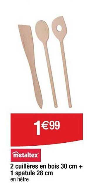 2 cuillères en bois 30 cm + 1 spatule 28 cm