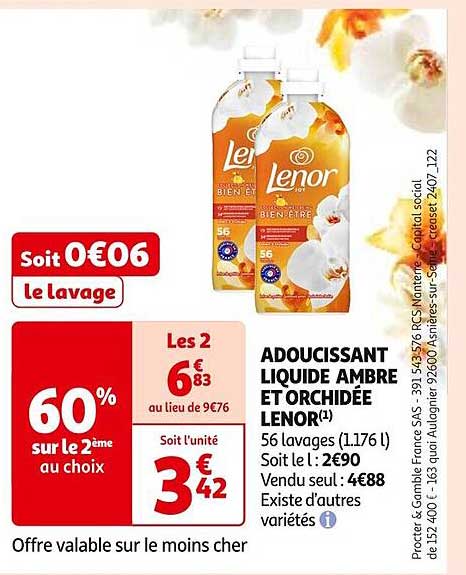 Promo Adoucissant Liquide Ambre Et Orchidée Lenor chez Auchan Supermarché