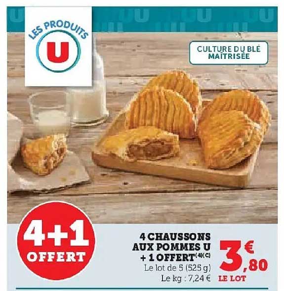 4 CHAUSSONS AUX POMMES U + 1 OFFERT