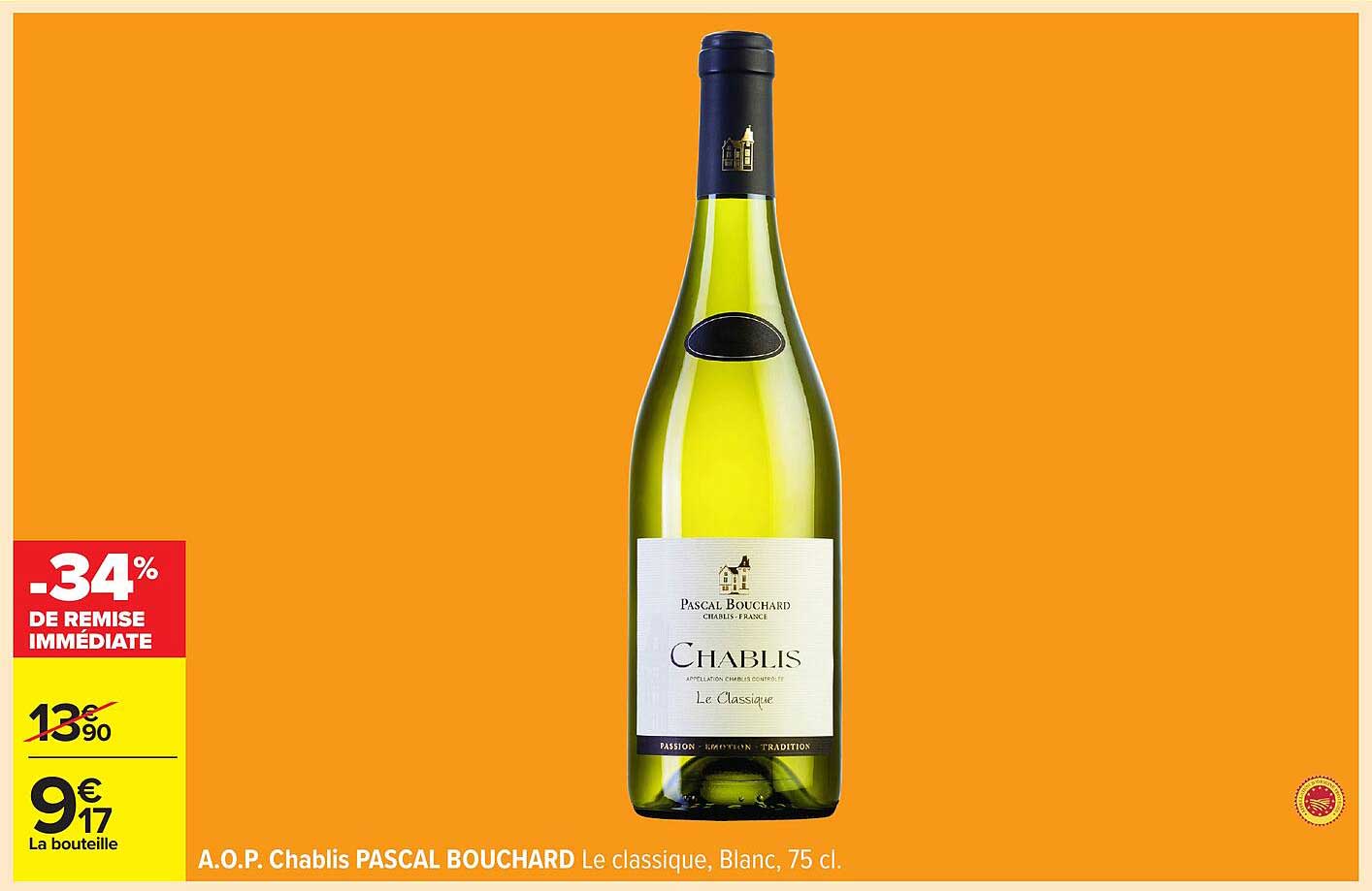 A.O.P. Chablis PASCAL BOUSHARD Le classique, Blanc, 75 cl.