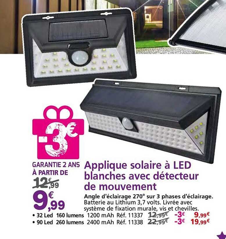 Applique solaire à LED blanches avec détecteur de mouvement