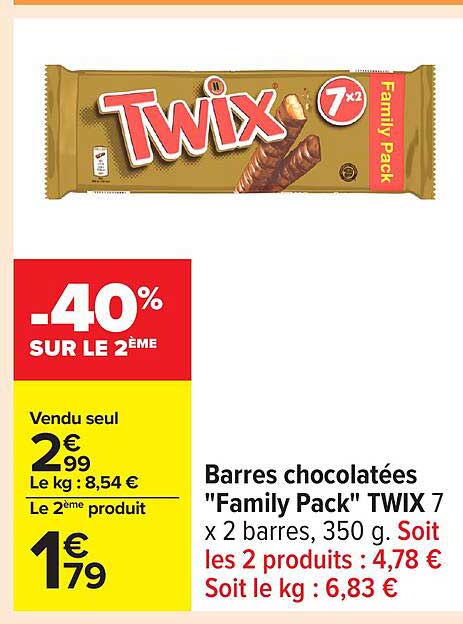 Barres chocolatées "Family Pack" TWIX 7 x 2 barres, 350 g