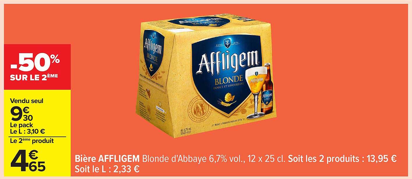 Bière AFFLIGEM Blonde d’Abbaye 6,7% vol., 12 x 25 cl.