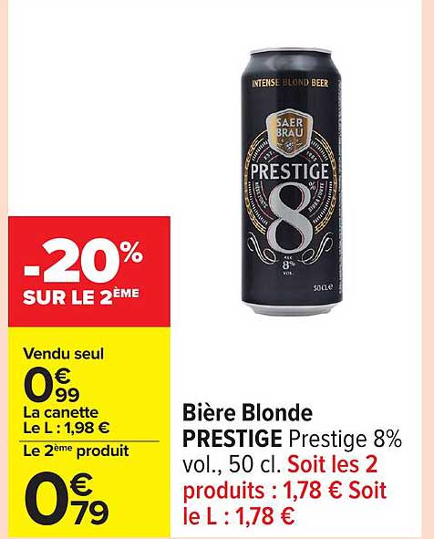 Bière Blonde PRESTIGE Prestige 8% vol., 50 cl.
