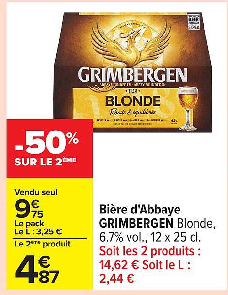 Bière d'Abbaye GRIMBERGEN Blonde, 6.7% vol., 12 x 25 cl