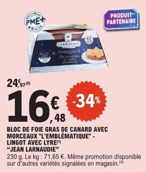 BLOC DE FOIE GRAS DE CANARD AVEC MORCEAUX "L'EMBLÉMATIQUE" - LINGOT AVEC LYRE "JEAN LARNAUDIE"